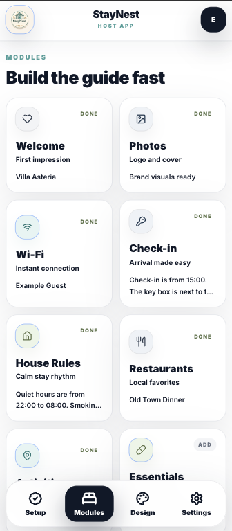 StayNest host app – Build your guide fast